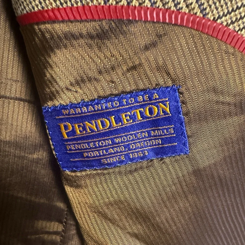 Pendleton Blazer Men 44R Wool Silk Linen Sport Coat Glen Check Old Money Vintage